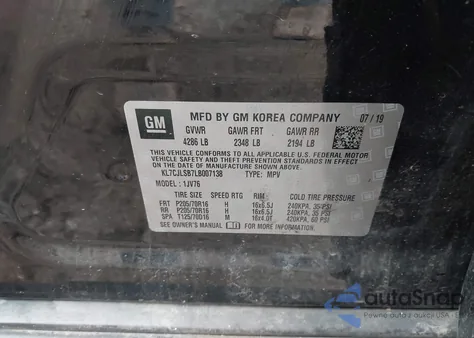 2020 Chevrolet Trax Fwd Lt from USA, damaged, VIN KL7CJLSB7LB007138